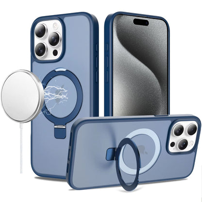 For Apple iPhone 15 Pro Max Magnetic Circle Back with Ring Stand Full Rotation Matte Hybrid Shockproof Case Cover Dark Purple