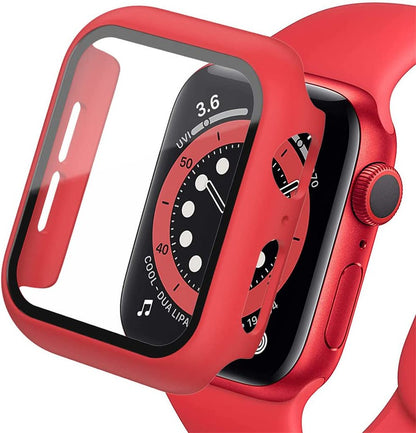 For Apple Watch Size 46mm Hard PC Electroplate Frame Face Full Coverage Protective with Tempered Glass Screen Protector Case Cover