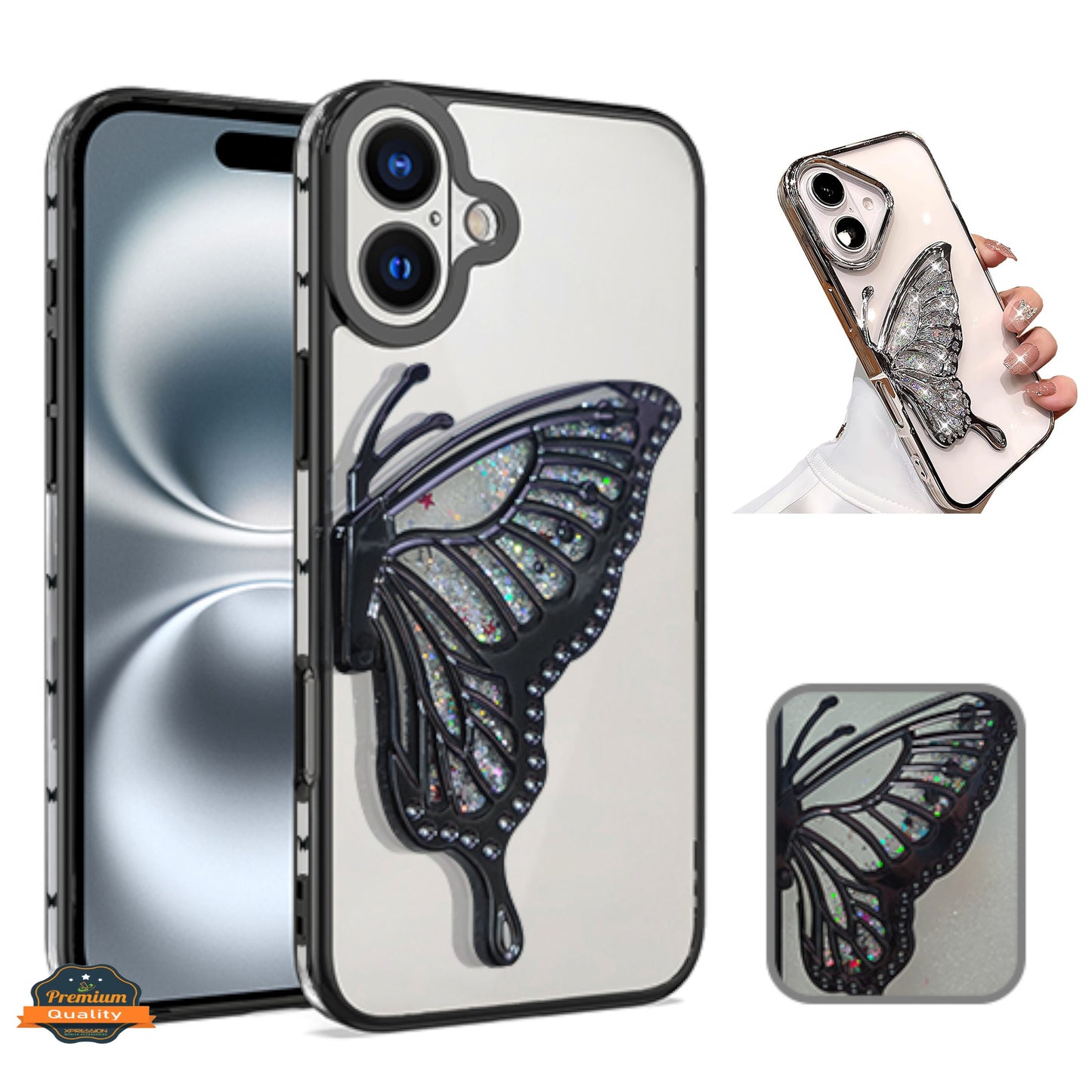 For Samsung Galaxy S25 Ultra Glitter 3D Butterfly Bling Case, Chrome Electroplate Sparkle Liquid Flowing Plating Hybrid Bumper Case Cover