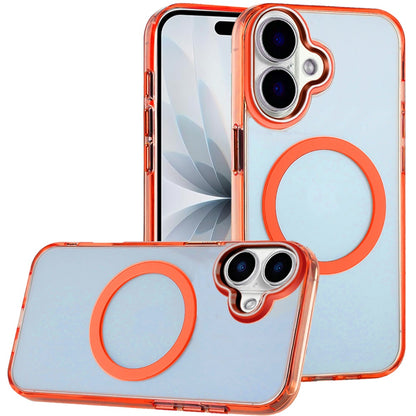 For Apple iPhone 17 (6.3") Transparent Back Hybrid Case - Magnetic Circle, Color Frame, Metal Buttons, MagSafe Compatible Case Cover