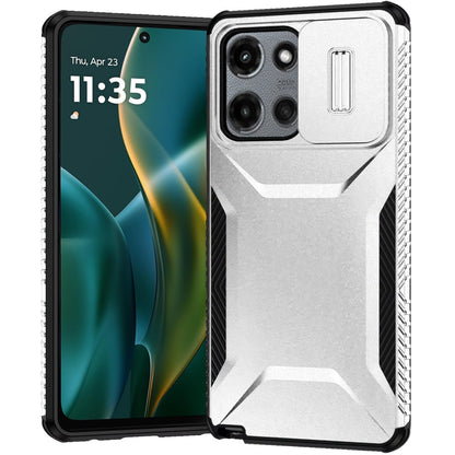 For Motorola Moto G Stylus 5G 2025 Slim Fit Shockproof Hybrid with Slide Camera Window Covering, Rugged Tpu Silicone Hard PC Bumper Case Cover Silver