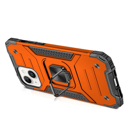 For iPhone 14/13 (6.1") Armor Hybrid Magnetic Stand with Ring Holder Kickstand Shockproof Heavy-Duty Durable Rugged TPU Dual Layer Case Cover Cosmic Orange