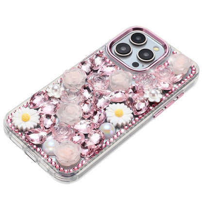 Phone Case for Apple iPhone 14 Pro Max Full Bling Rhinestone Glitter Floral Luxury Hybrid Shockproof Stylish Sparkling Protective Designer Ornament Cover Pink