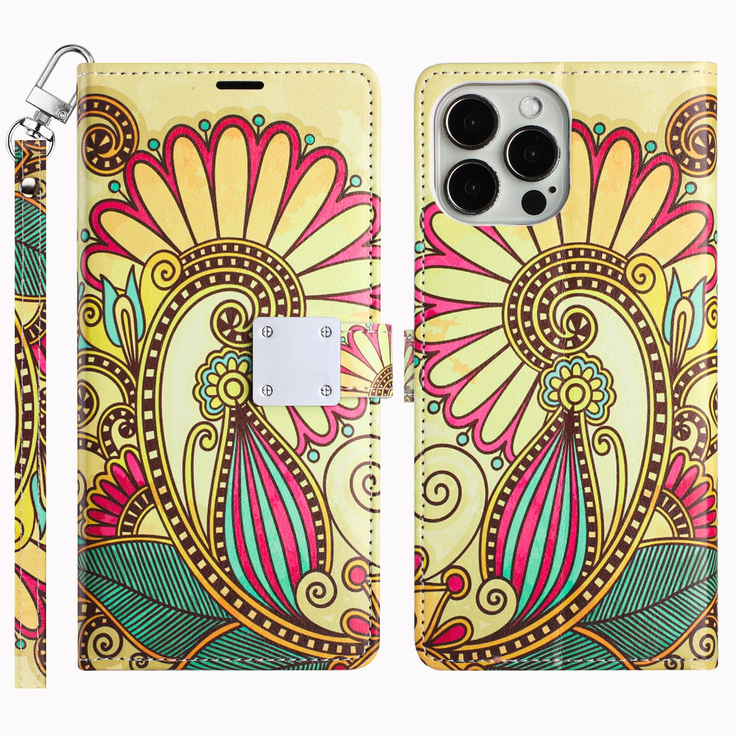 For Samsung Galaxy S24+ Plus Wallet Card Holder Magnetic Closure Shock Protection Lanyard Strap Secure Storage Design Case Cover Antique Flower