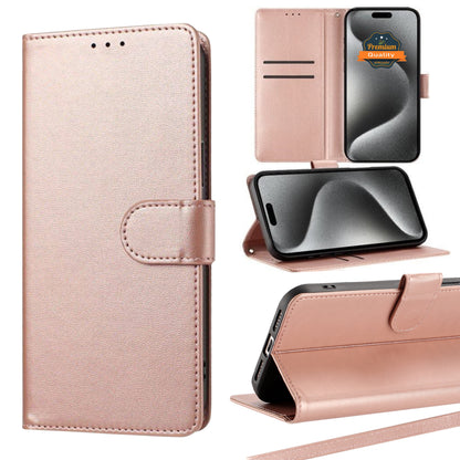 Phone Case for Apple iPhone 17 Pro Max (6.9") Leather Wallet Folio Credit Card Holder with Magnetic Closure Wrist Strap Classic Flip Design Storage Slots Cover
