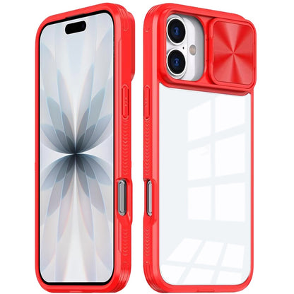 For Apple iPhone 17 (6.3") Hybrid Cases with Sliding Camera Cover Transparent Shockproof Bumper TPU Protective Case Cover Black