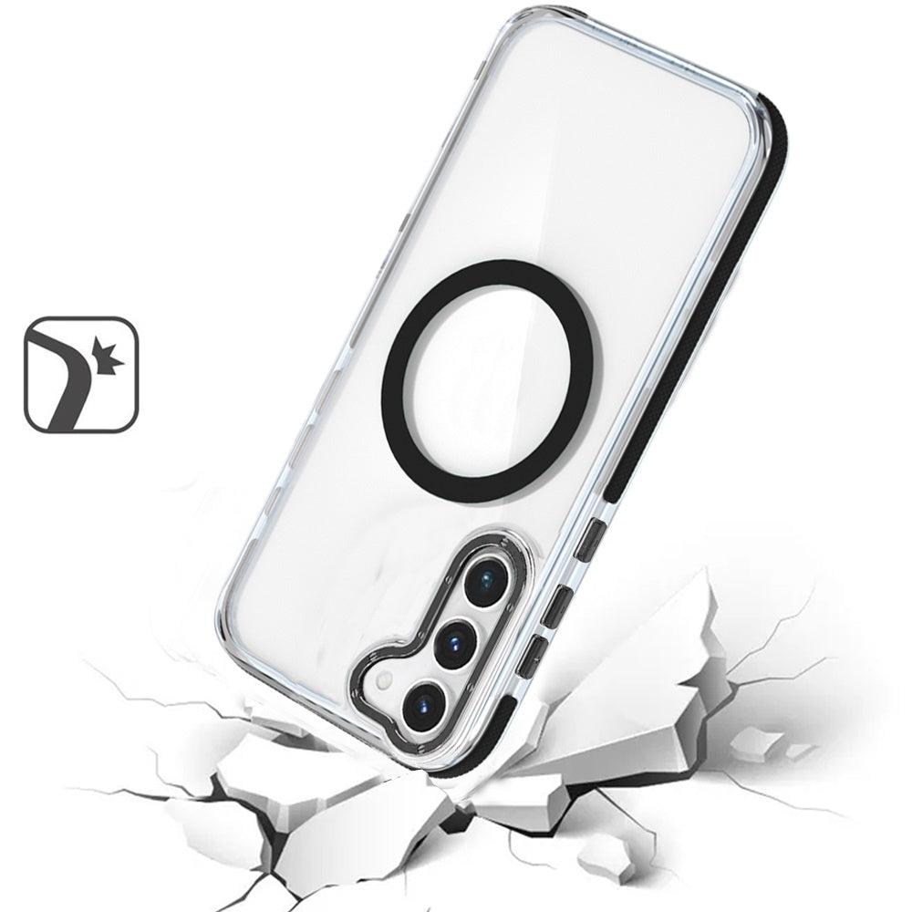 For Samsung Galaxy S21+ Plus Transparent back with Colorful Frame Strong Magnetic Circle [Compatible with Magsafe] Slim Case Cover Clear Black