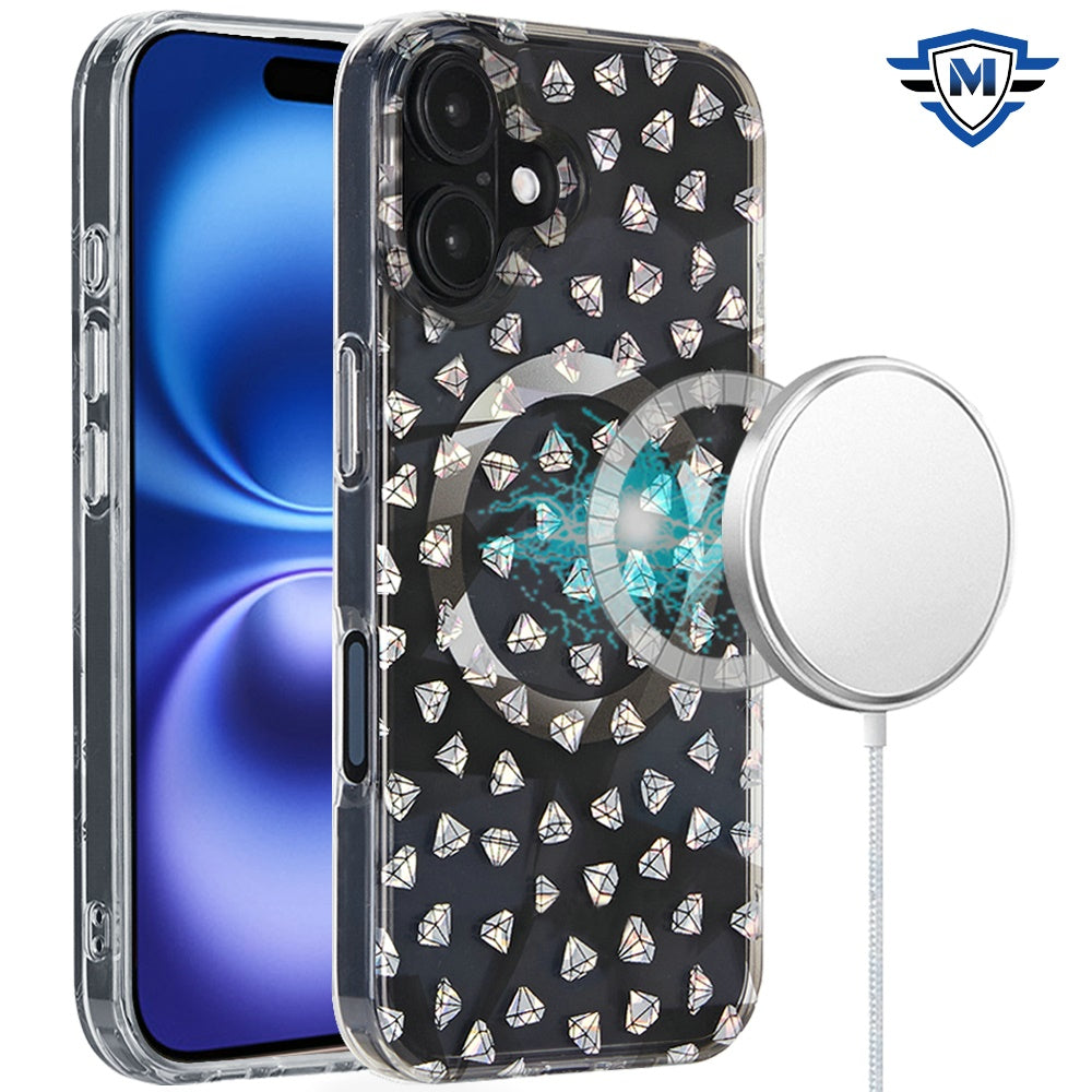 For iPhone 16 (6.1") Premium Double Layer IMD Magnetic Hybrid Shockproof Protection Durable Anti Scratch Secure Grip Slim Design Compatible Case Cover Smoke Diamond Holographic