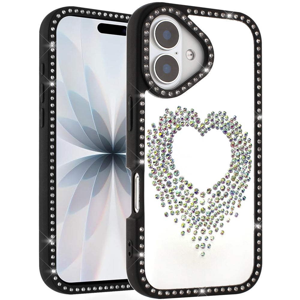 Phone Case for Apple iPhone 17 Angel Hearts Glitter Shimmer Diamond Edge Sparkle Hybrid Shockproof AntiSlip Grip Fashion Stylish Protective Bumper Cover Black