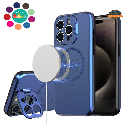 For Apple iPhone 16 Pro (6.3") Foldable Kickstand Camera Protector 2in1 Hybrid MagSafe Compatible Bumper Magnetic Case Cover