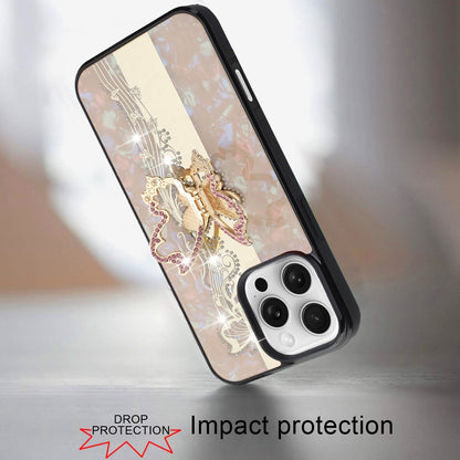 For Apple iPhone 16 Pro Max (6.9") Diamond Bling Sparkly 3D Back Ornaments Engraving Hybrid with Stand Fashion Case Cover Enchanted Butterfly Gold