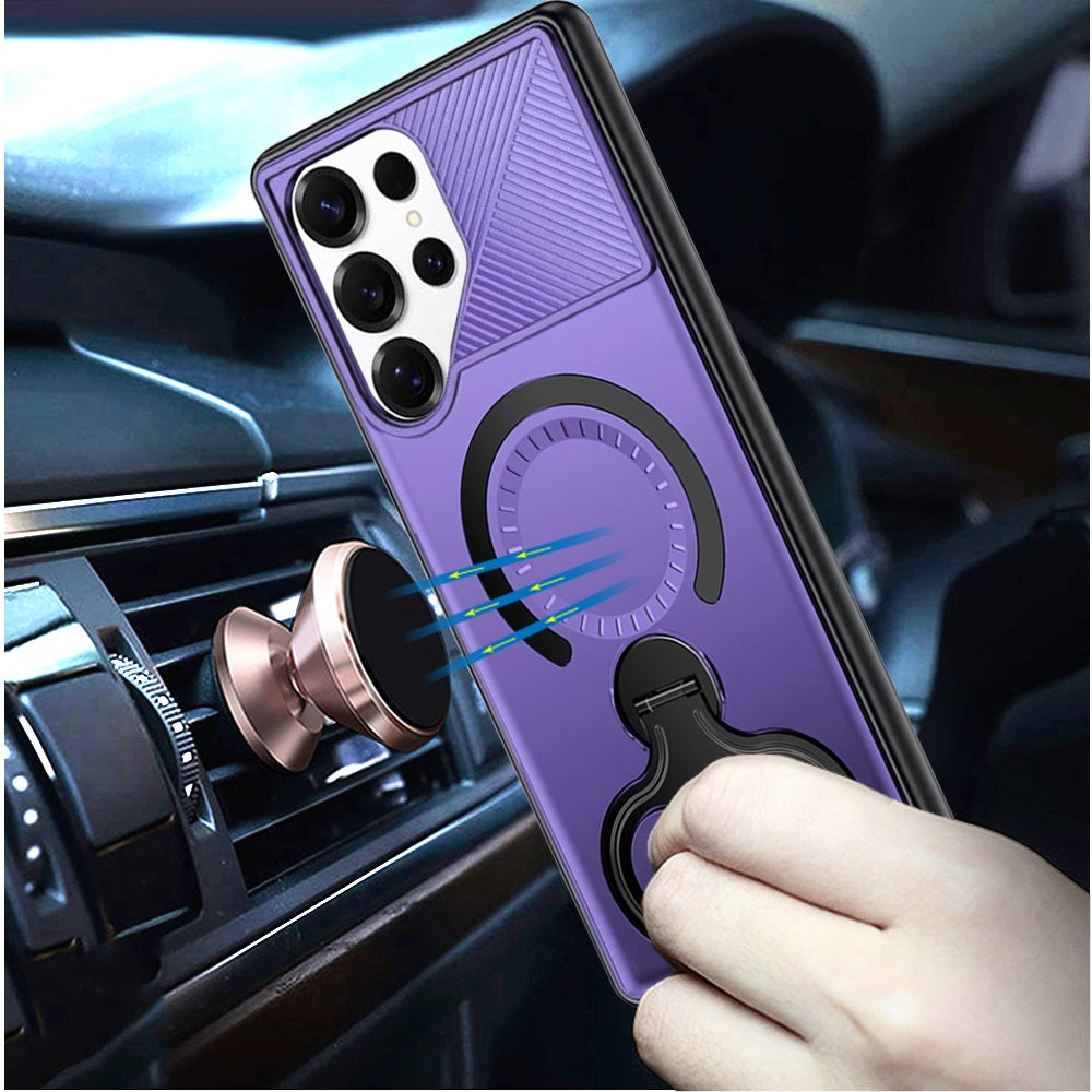For Samsung Galaxy S26+ / S26 Plus Hybrid with Invisible 2 Hole Ring Stand Magnetic back Car Mount Friendly Protector Case Cover Purple