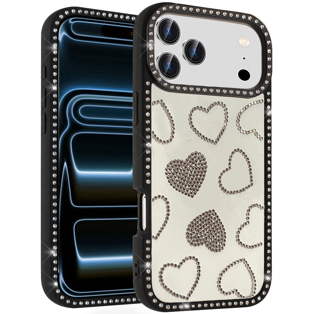Phone Case for Apple iPhone 18 Pro Max Spread Love Hearts Glitter Shimmer Bling Diamond Edge Shockproof Hybrid Stylish Protective Slim Grip Designer Cover