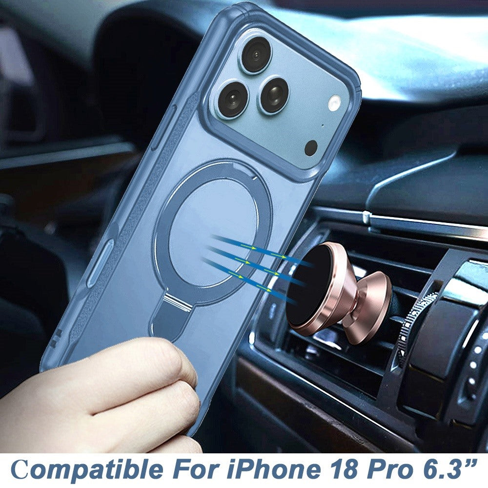 Phone Case for Apple iPhone 18 Pro/ 17 Pro Magnetic Ring Stand Matte Finish Shockproof Grip Slim Armor Heavy Duty TPU Protective Hybrid Cover Blue