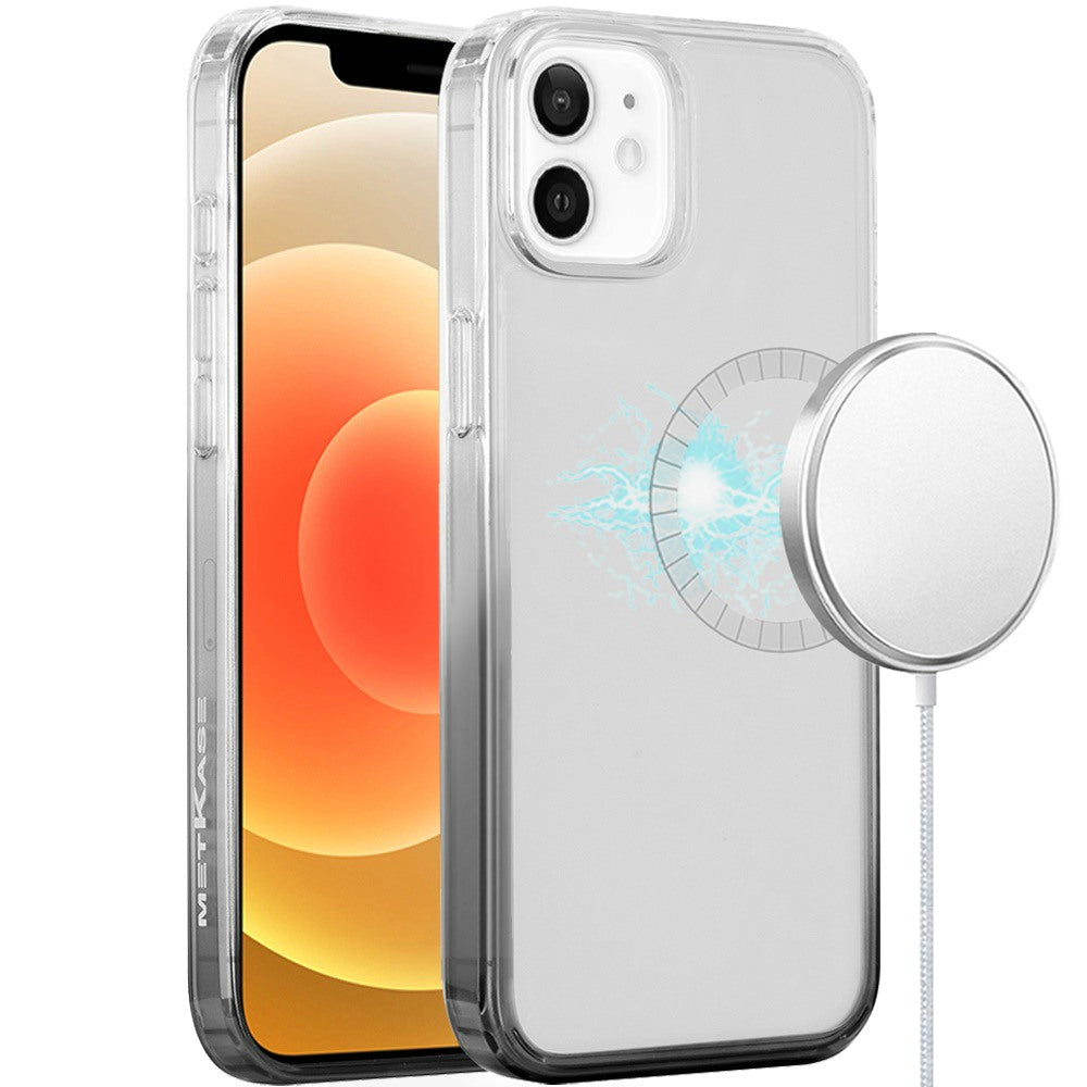 For Apple iPhone 16 Plus (6.7") Transparent Two Tone Gradiant Magnetic Space [Compatible with Magsafe] Hybrid Shockproof Protective Case Cover Smoke Black