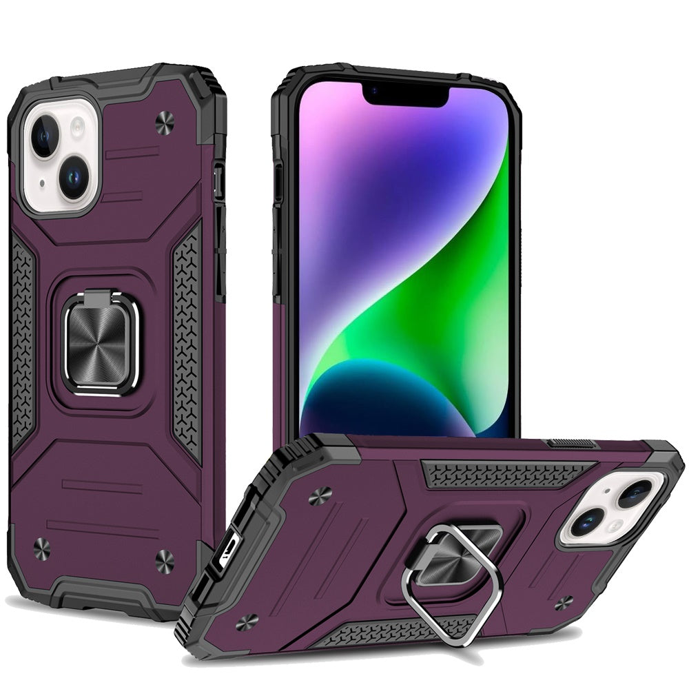 Phone Case for Apple iPhone 14 Magnetic Car Mount Hybrid Ring Stand Shockproof Rugged Grip Armor Heavy Duty Protective TPU Durable Cover Purple