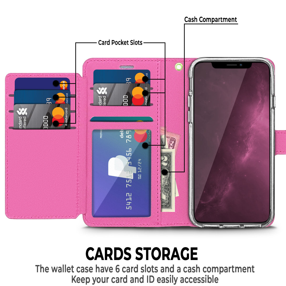 For Motorola Moto G Power 5G 2026 PU leather Wallet 6 Card Slots folio with Wrist Strap & Kickstand Pouch Flip Shockproof Case Cover Pink