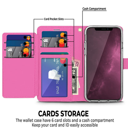 For Motorola Moto G Power 5G 2026 PU leather Wallet 6 Card Slots folio with Wrist Strap & Kickstand Pouch Flip Shockproof Case Cover Pink