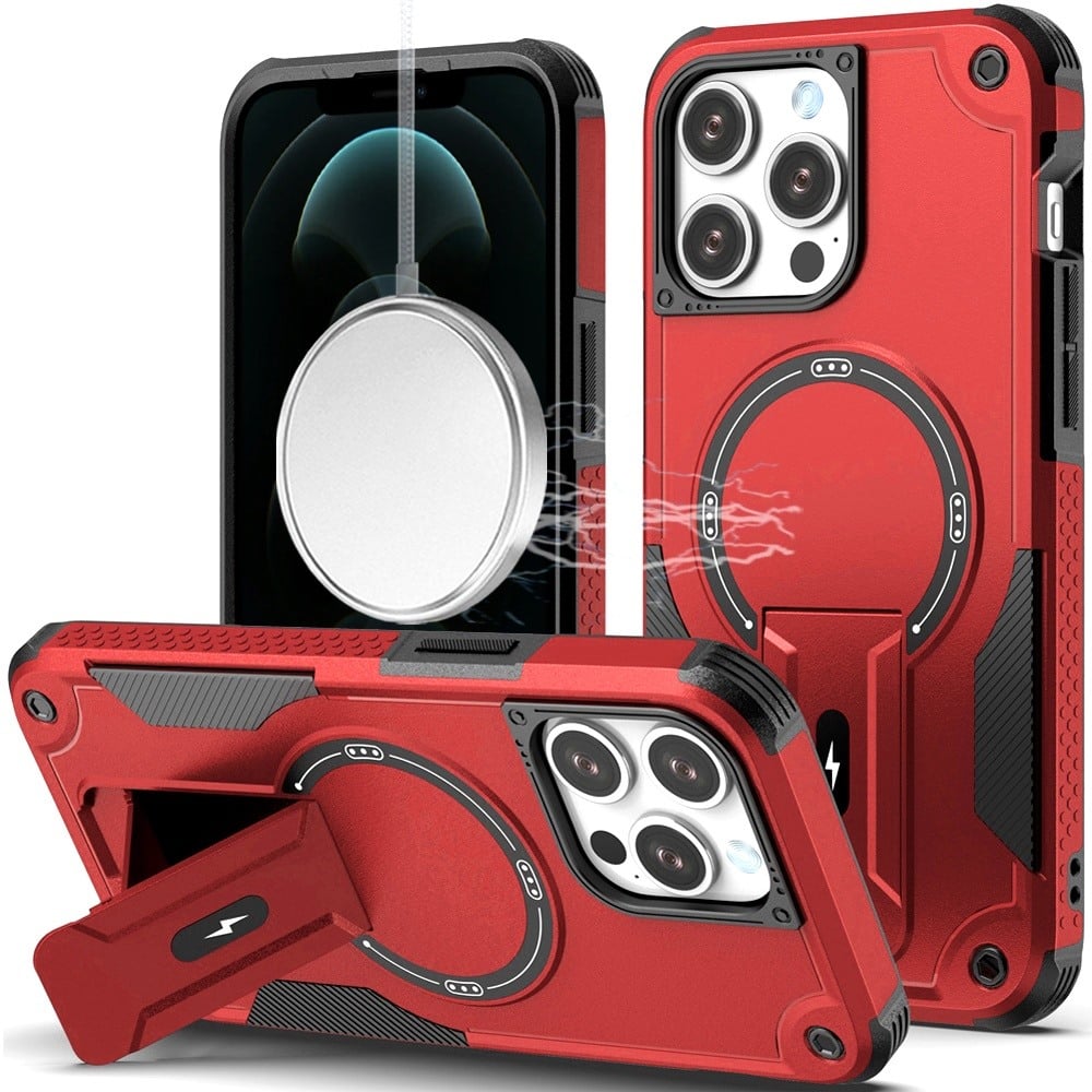 Phone Case for Apple iPhone 12 Pro Max Magnetic Kickstand Rugged Shockproof Armor Grip Anti Slip Heavy Duty Protective Matte Stand Hybrid Cover Red