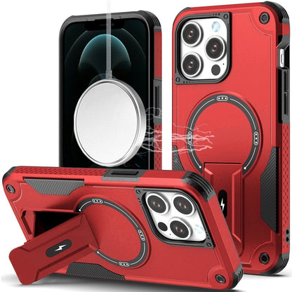 Phone Case for Apple iPhone 12 Pro Max Magnetic Kickstand Rugged Shockproof Armor Grip Anti Slip Heavy Duty Protective Matte Stand Hybrid Cover Red