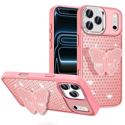 Phone Case for Apple iPhone 18 Pro Max Butterfly Grip Pop Stand Diamond Sparkle Hybrid Shockproof Metal Button Slim Protective Grip Decorative Design Cover