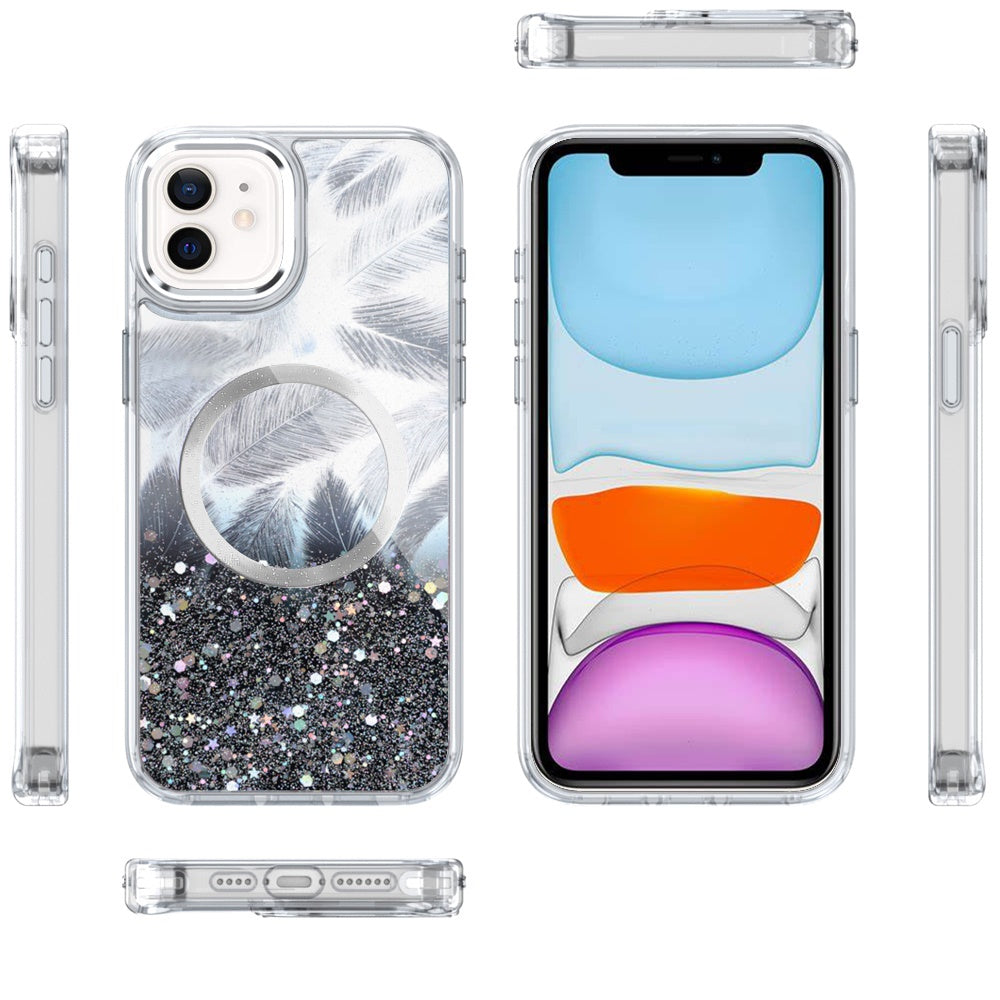 For Apple iPhone 14 Plus Epoxy Glitter Shimmer Fashion Case with Magnetic Magsafe Compatible Hybrid Sparkling Slim Protective Case Cover
