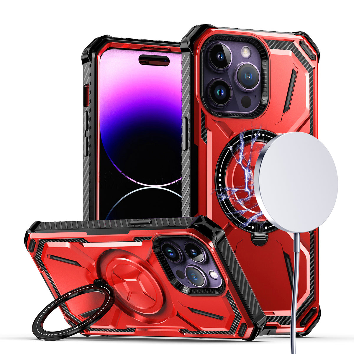 Standard for Apple iPhone 15 Pro Max (6.7") Apple iPhone 15 Pro Max (6.7") MagSafe Compatible Circle Ring Magnetic Kickstand Hybrid Hard TPU Edge Protective Cover