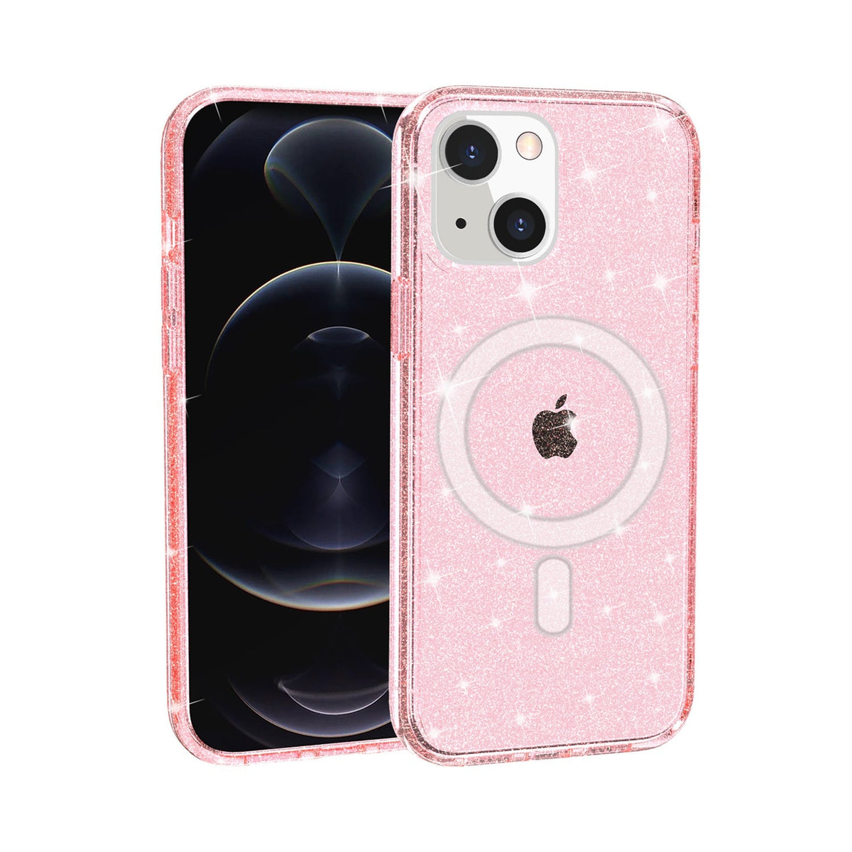 For iPhone 12 / iPhone 12 Pro (6.1") MagSafe Compatible Glitter Sparkle Bling Hybrid Case with Magnetic Circle, Slim TPU & Hard PC Frame Case Cover Pink