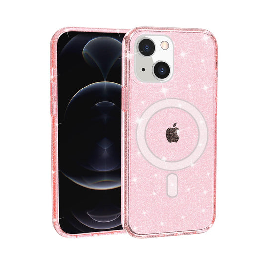 For iPhone 12 / iPhone 12 Pro (6.1") MagSafe Compatible Glitter Sparkle Bling Hybrid Case with Magnetic Circle, Slim TPU & Hard PC Frame Case Cover Pink