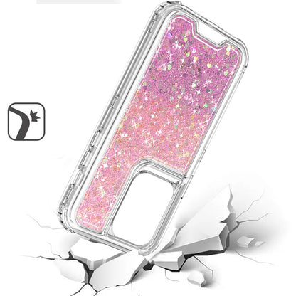 For Samsung Galaxy S21+ / S21 Plus Epoxy Bling Glitter Sparkly 3-in-1 Transparent Hybrid Full-Body Shockproof PC Bumper Case Cover Hot Pink+Purple