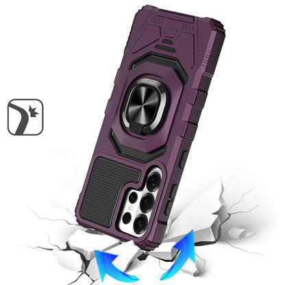 Rugged Hybrid Dual Layer Magnetic Ring Stand Armor Shock Absorbing Heavy Duty TPU Reinforced Bumper