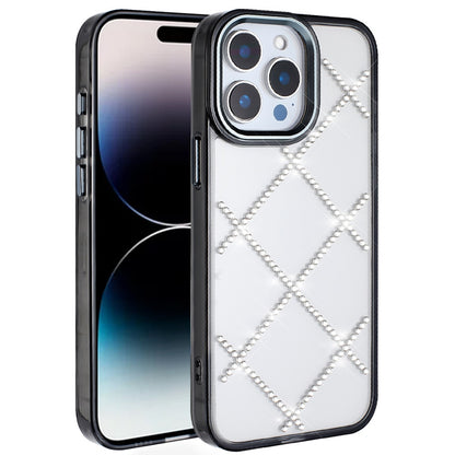 For Apple iPhone 15 Gem Glitter Diamond Bling Clear Hybrid TPU Cover, Colorful Shockproof Protective Back, Slim Fit for Women Girls Case Cover