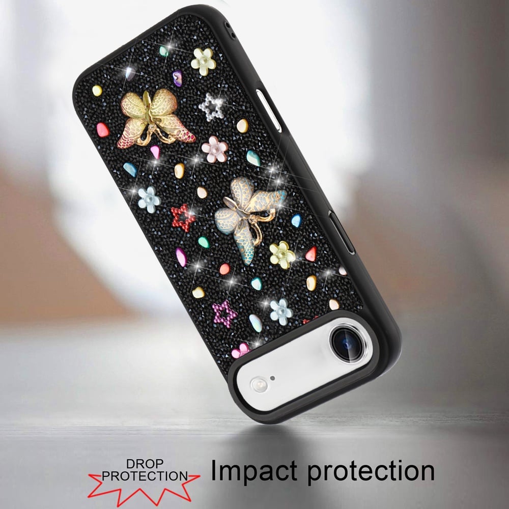 For Apple iPhone 17 Air (6.6") Diamond Butterfly 3D Glitter Bling Design, Slim Hybrid Sparkle Protective Cover TPU for Women Girls Case Cover