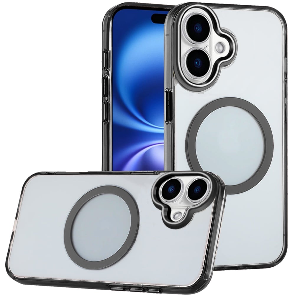 For Apple iPhone 17 (6.3") Transparent Back Hybrid Case - Magnetic Circle, Color Frame, Metal Buttons, MagSafe Compatible Case Cover