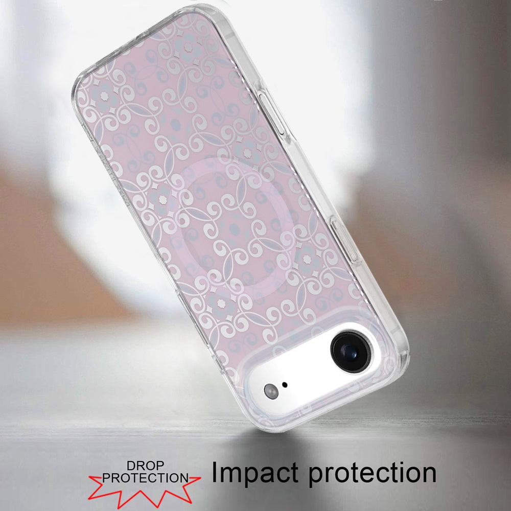 For Apple iPhone 17 Pro Stylish Pattern Fashion IMD Printed Design TPU Double Layer Slim Shockproof with Magnetic Back Case Cover Flowers Purple Gradient
