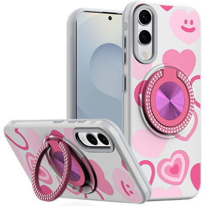 For Samsung Galaxy S25 EDGE Pattern Design Hybrid with Invisible Ring Stand & Magnetic Back, Shockproof Protective Grip Case Cover