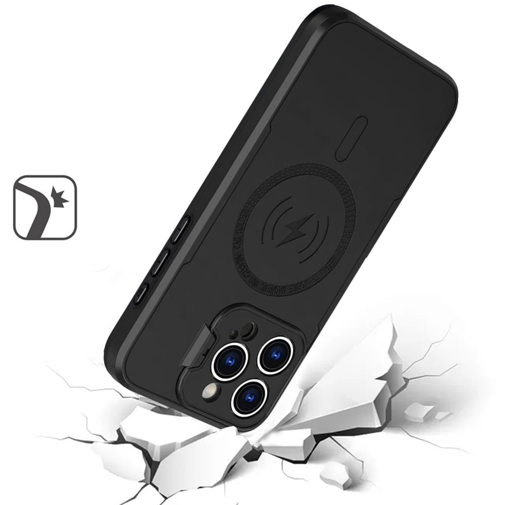 Phone Case for Apple iPhone 12 Pro Max Magnetic Hybrid with Camera Cap Stand Guard and Compatible with MagSafe Shockproof Protective Durable Cover Black