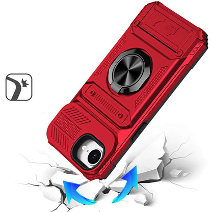 For Apple iPhone 17E /16E 2X Card Slot Metal Ring Stand Hybrid Shockproof Heavy Duty Drop Protection Multi Functional Design Case Cover