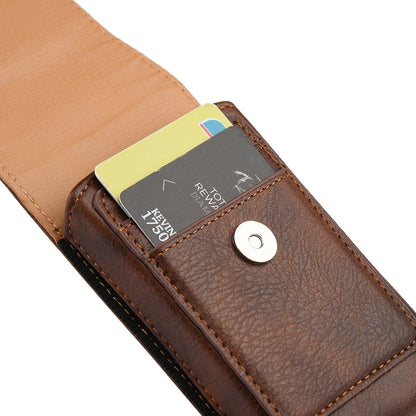 For Apple iPhone 16 Pro (6.3") Universal Vertical Leather Case Holster with Card Slot, Rotation Belt Clip & Magnetic Closure Carrying Phone Pouch [Brown]