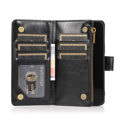 For Motorola Edge 2025 Leather Wallet Case with Zipper, 9 Card Slots, Cash Pocket, Stand & Strap, Clutch Pouch Design Case Cover Black