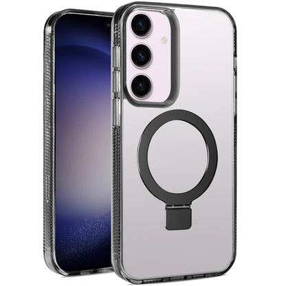 Phone Case for Samsung Galaxy S23+ /S23 Plus Transparent Dotted Edge Magnetic Ring Stand Shockproof Hybrid Grip Kickstand Clear Rugged Drop Protection Cover Black