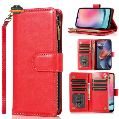 Phone Case for Samsung Galaxy A08 4G, A07 5G, A07 4G Luxury Leather Wallet Card Holder Zipper Pocket Money Storage Protective Grip Design with Strap Cover