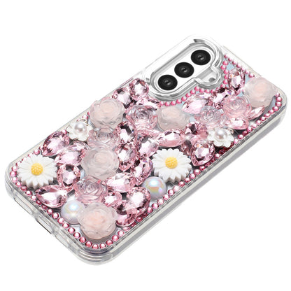 For Samsung Galaxy S23 Fashion Daisy Floral Series, Full 3D Bling Crystal Diamonds Sparkling Rhinestone Glitter Hybrid Design Case Cover