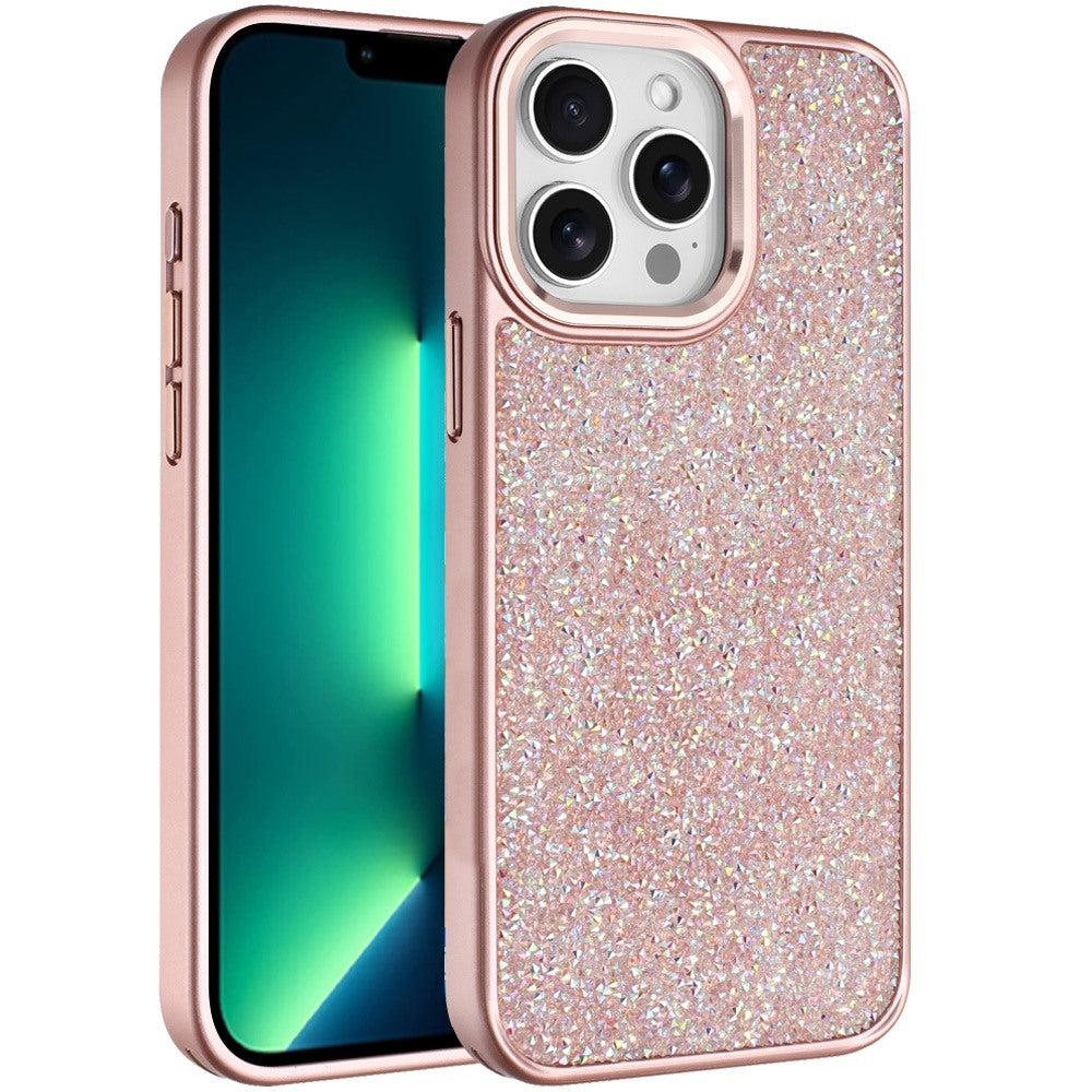For Apple iPhone 13 Pro Max Crystal Sparkle Diamond Glass Full Mini Glitter Bling Frame TPU Hybrid Protective Case Cover