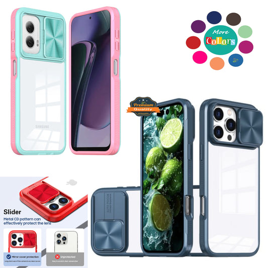 For Apple iPhone 16 Pro Max (6.9") Slide Camera Cover Lens protector Anti-Scratch Shockproof Clear Back and Color Frame Bumper Case Cover