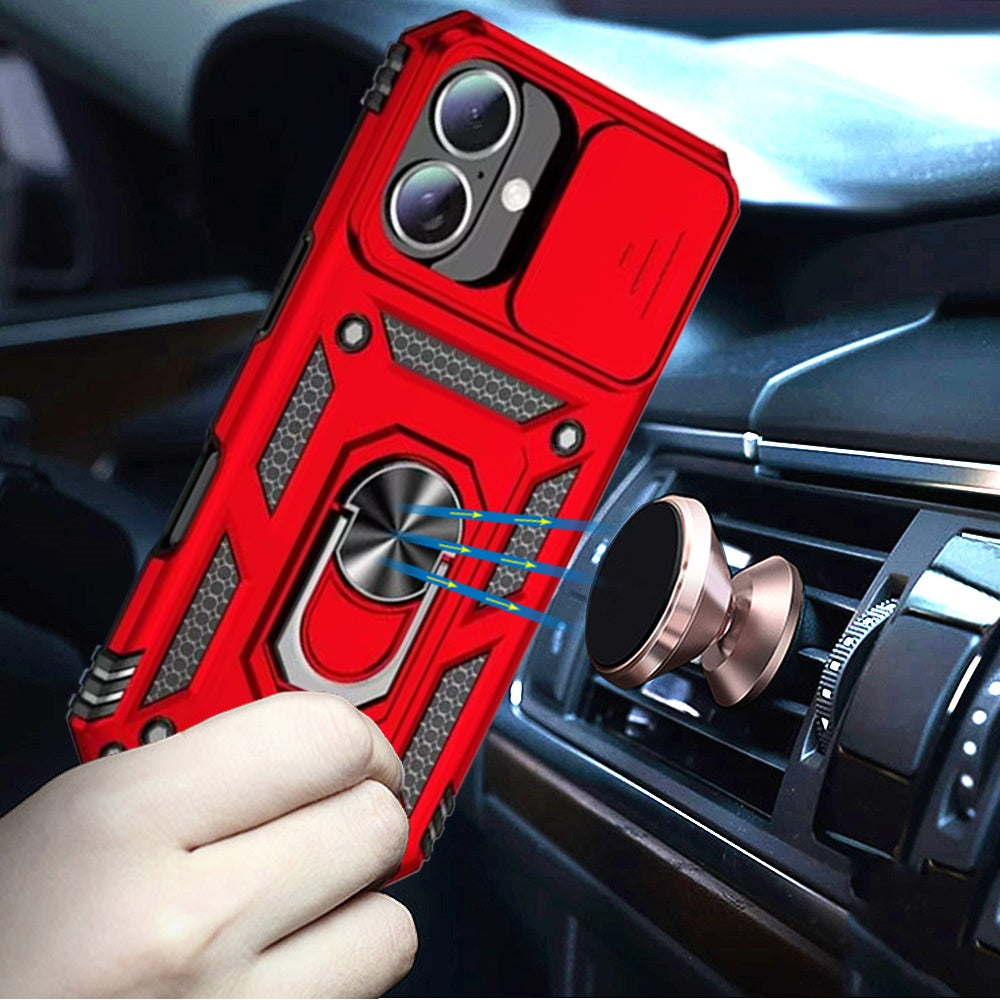 For Apple iPhone 17 (6.3") Hybrid Ring Shockproof with 360° Rotate Ring Kickstand, Camera Lens Protection, Soft Edge Bumper Case Cover