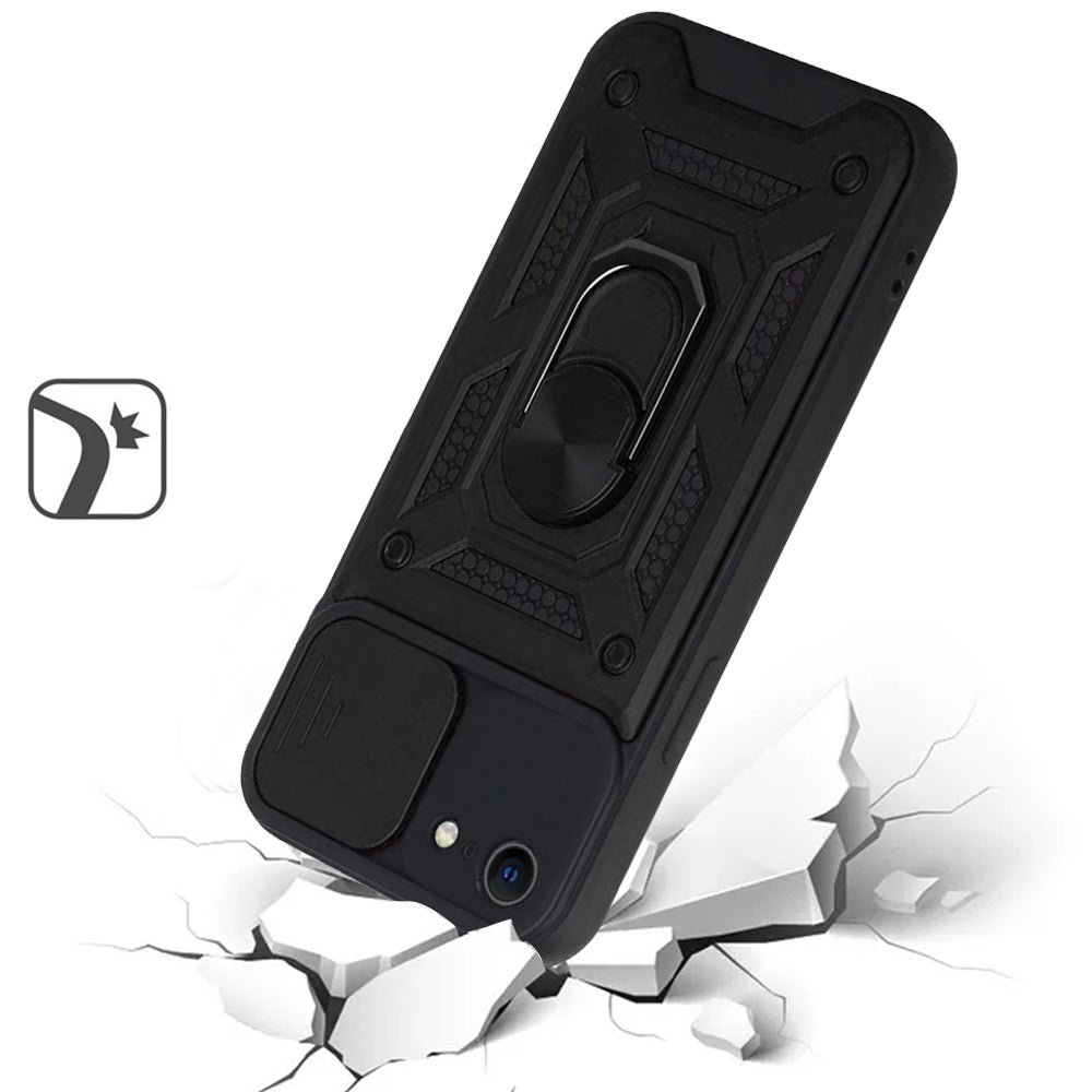 For Apple iPhone 17E /16E Hybrid Case with Slide Camera Lens Cover, Ring Kickstand, Heavy-Duty Dual Layer TPU, Fit Magnet Car Mount Case Cover