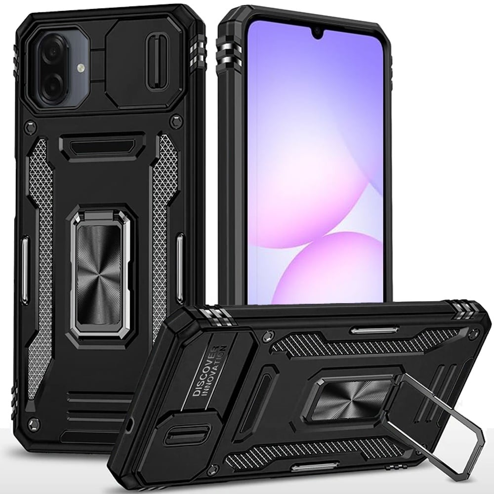 Tough Hybrid Case with Movable Camera Window & Metal Ring Stand Shockproof