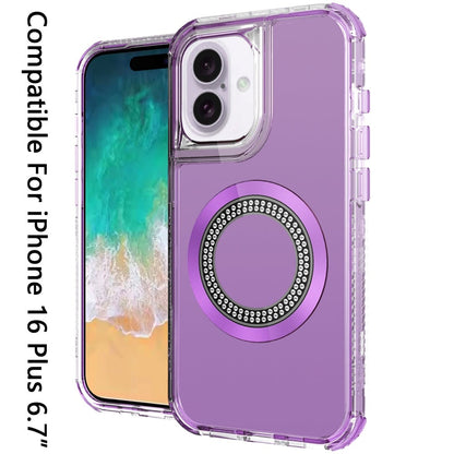 For Apple iPhone 16 Plus Magnetic Circle Compatible with Magsafe, Hybrid Chrome 3in1 Transparent Shockproof TPU Bumper Case Cover Clear