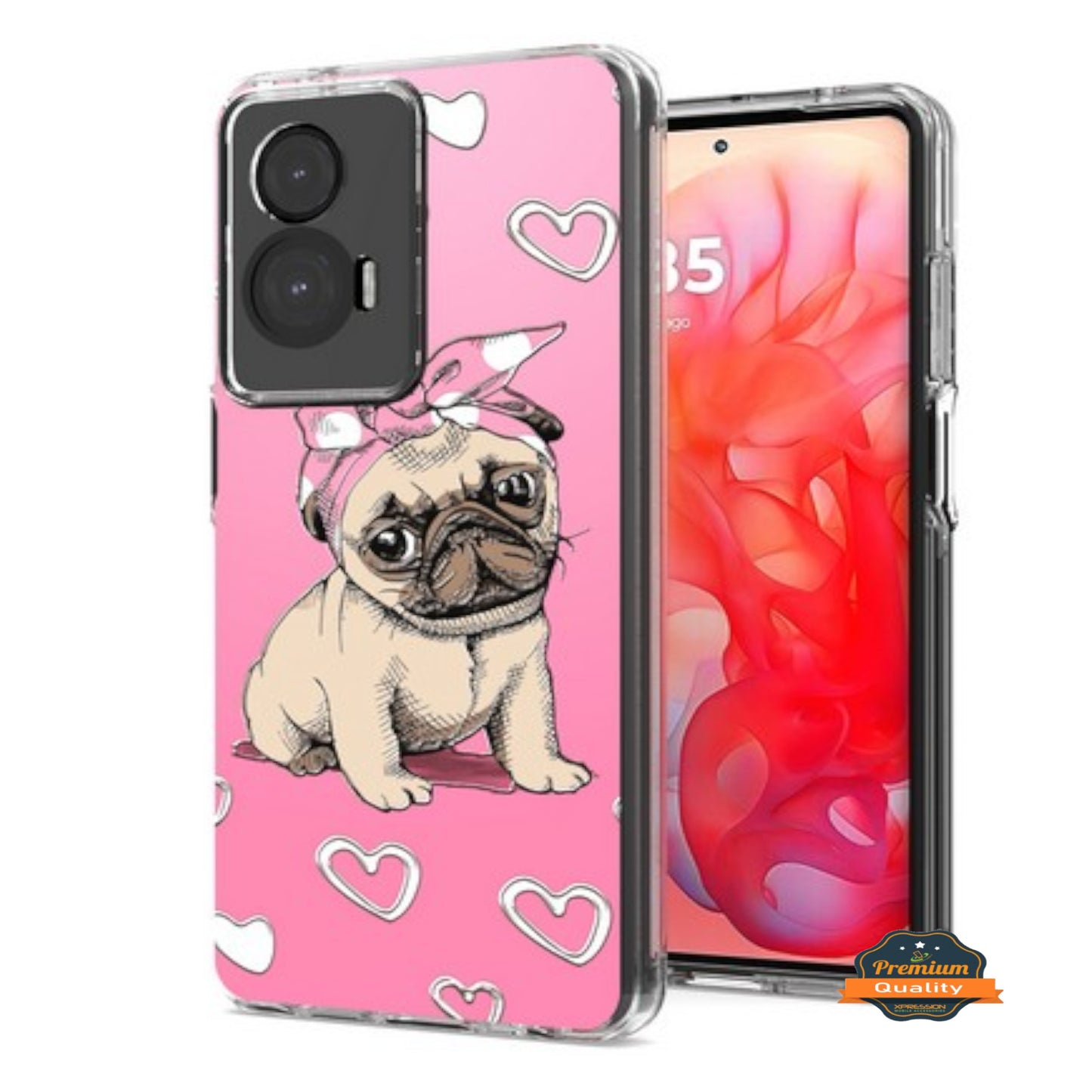 For Motorola Moto G Power 5G 2026 Hybrid Clear Frame with Trendy Pattern Design, Shockproof Hard Back & TPU Rubber Case Cover Dog Pink Heart